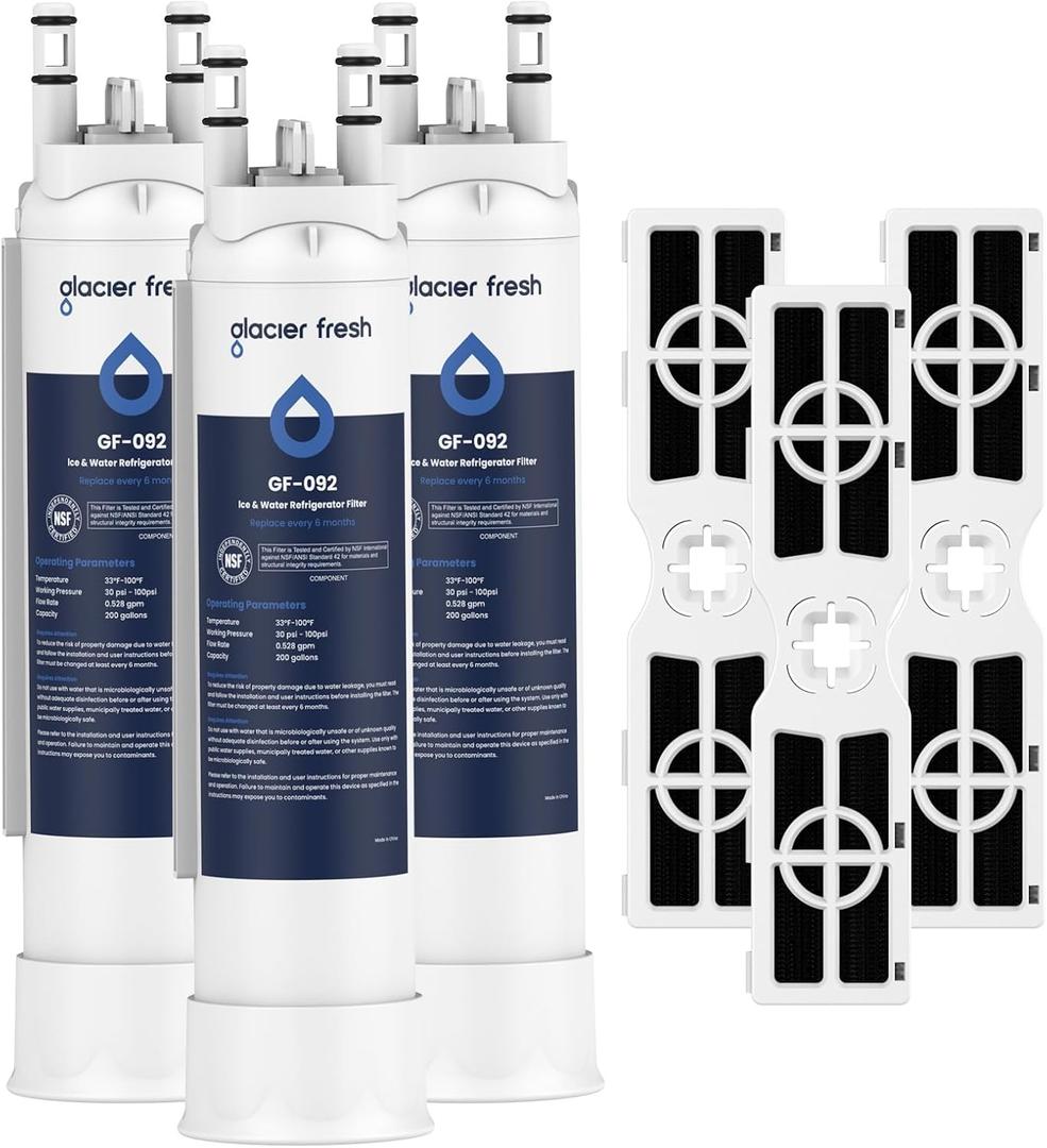 GLACIER FRESH Water Filter Replacement for Frigidaire PurePour FPPWFU01, Replacement for Frigidaire FRGPAAF2 PureAir AF-2 Refrigerator Air Filter (3+3 Pack)