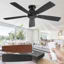 Fanbulous 46 Inch Flush Mount Ceiling Fan No Light with Remote,Black Modern Low Profile Ceiling Fan Without Light,6-Speeds,Quiet Reversible DC Motor,Indoor&Outdoor Ceiling Fans for Bedroom,Living Room