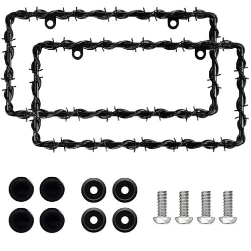 OPUHOHR 2Pcs Barbed Wire Design License Plate Frame, Universal Car Frame with Screws, Personalized License Cars for Men and Women