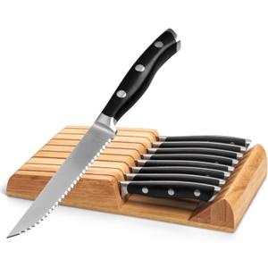 Alata 8-Piece Steak Knives Set with Block, 4.7 Inch with Serrated Edge Razor-Sharp Dinner Knives, Full-Tang Construction (Black)