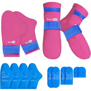 SuzziPad Cold Therapy Socks & Hand Ice Pack Gloves for Chemo Care Package for Women, Chemotherapy Plantar Fasciitis Relief, Neuropathy, Arthritis, S, Bright Pink