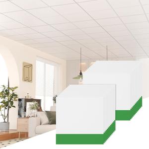 24 pcs 24" x 24" Smooth Drop Ceiling Tiles 2ft x 2ft, PVC Ceiling Tile - Waterproof, Fire-Rated to Prevent Breakage - Cover 96 Sq. Ft, White