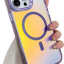 SAKUULO Magnetic Case for iPhone 16 Pro Max Compatible with Magsafe, Bling Laser Iridescent Florescent Crystal Sparkly Luxury Shockproof Protective Cover for Women Men, Purple