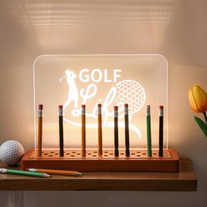 Weysat Light Up Golf Pencil Display Holder Wood Acrylic Golf Pencil Display Case Storage 35 Slots with Warm White Lights for Home Office Desk Galleries Decor Christmas Sports Gift Dad Grandpa Birthday