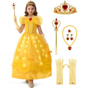 Spooktacular Creations Halloween Kids Yellow Princess Costume, Princess Corwn Dress Up for Girl Toddler Halloween, Birthday (Small(5-7 yrs))