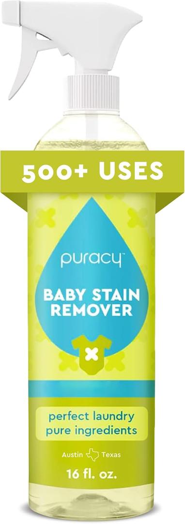 Puracy Stain Remover for Baby Clothes and Cloth Diapers, Newborn Baby Essentials Must Haves, Enzyme-Based Laundry Spray, Natural Spot and Odor Cleaner, 16 Oz
