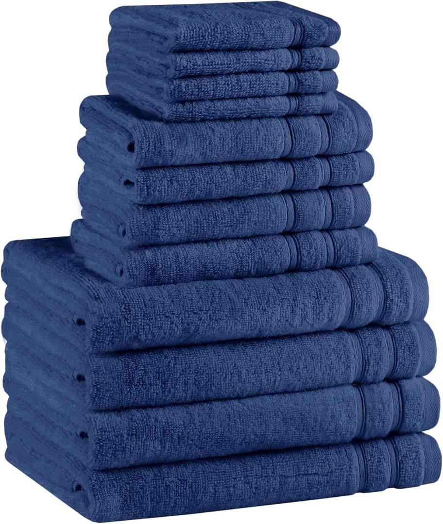 Comfort Spaces Luxury Bath Towel Set - 12 Piece, 4 Large, 4 Hand, 4 Washcloth - 100% Cotton, Quick Dry, Soft, Indigo Navy Blue