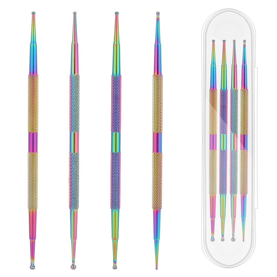 Dotting Tools,4 Pcs Professional Ball End Nail Art Tools Nail Art Brushes Nail Design Tools Stailess Steel Dotting Pen Tool Nail Art Kit Rhinestone Picker Tool Pottery Tools Polymer Clay Tools (Colorf (Multi-colored - 4pcs)