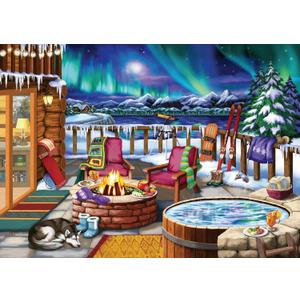 Ravensburger - Northern Lights - 500 Piece Large Format Jigsaw Puzzle - Stunning, Bold, Vivid Image of The Phenomenon - Warm Fireside Cabin - Premium Quality - Puzzles for Adults