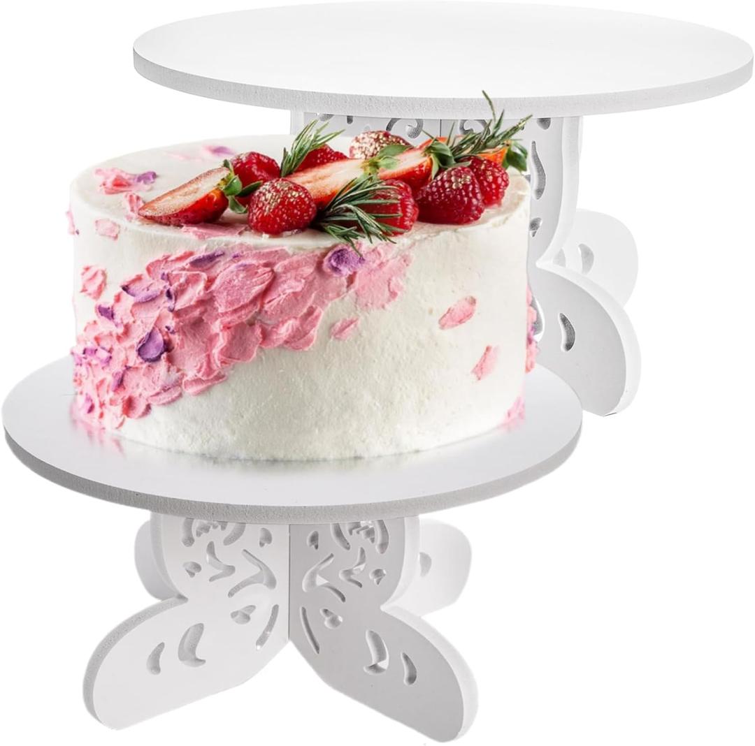 2 Pack 12 Inch Butterfly Cake Stand, PVC Cupcake Stand, Dessert Display Holder, Party Table Cake Serving Platter for Wedding, Birthday, Baby Shower, Tea Party, Home Centerpiece Decor