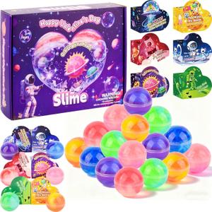 30 Pack Kids Valentines Day Galaxy Slime Gift Kit with Greeting Card Box Stress Relief Fidget Toy for Classroom Exchange School Prizes Birthday Supplies, Valentines Gifts for Kids Classroom