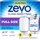 Zevo Flying Insect Trap & 3 Refill Cartridges - Plug in Fly Trap & Indoor Bug Catcher for Gnats, House & Fruit Flies - Blue & UV Light Technology, Mess-Free Alternative to Bug Zapper