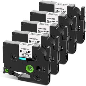 COLORWING TZe-231 TZ Tape 12mm 0.47 Laminated White Compatible with Brother Label Maker Tape P Touch Label Tape TZe231 1/2" for Brother Ptouch PT-D210 D220 1280 H110 1880 D400 P710BT Refills, 5-Pack (Black on White)