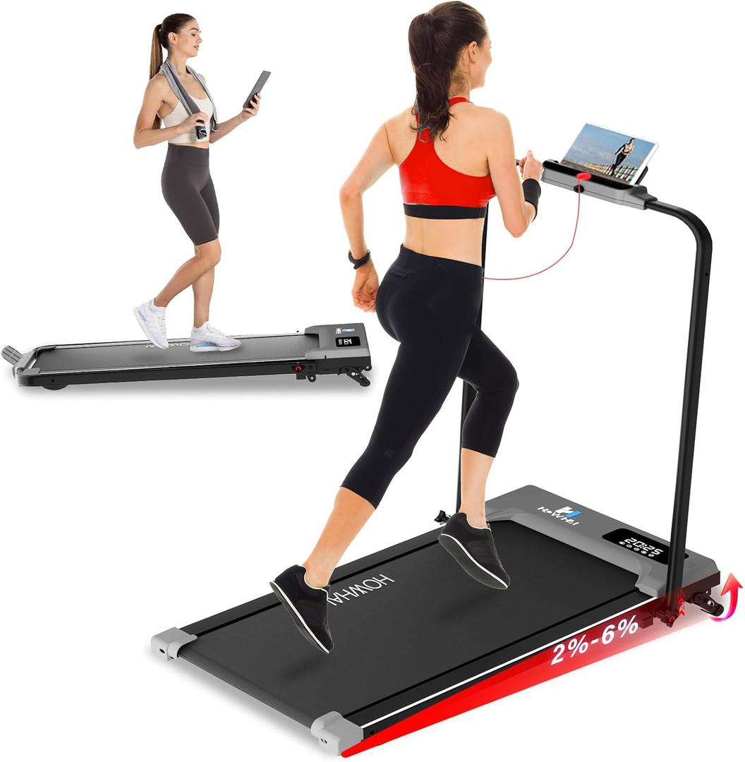 HOWHAI Walking Pad Treadmill with Incline, 2 in 1 Foldable Under Desk Treadmills for Home/Office, Portable Treadmill with App, Bluetooth Music, Remote Control & LED Display (300lbs Capacity)