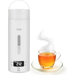 ITSA Travel Electric Kettle 500ml Portable Stainless Steel Water Boiler with Temperature Control & Auto Shut Off  Mini Electric Kettle for Coffee, Tea & Hot Water, BPA-Free (WHITE)
