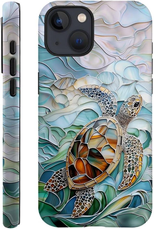 Case Compatible with iPhone 15 Plus,Fall Prevention Hybrid 2-Layer Hard Shell Phone Cover for Girls Boys,Oceans Turtle Sea