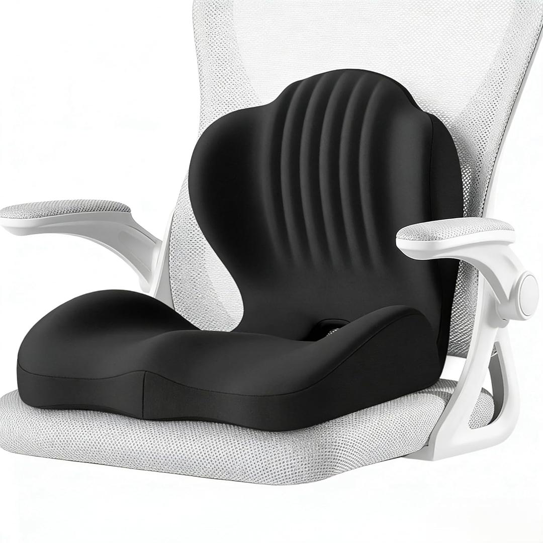 Ergonomic Seat Memory Foam Support Cushion for Back, Car Seat Back Support Cushion for Sciatica Tailbone Pain, Office Desk Chair Car Travel Seat Cushion (Black)
