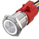 APIELE 19mm Momentary Push Button Switch On Off Stainless Steel with 12V LED Angel Eye Head for 19mm 3/4 Mounting Hole with Wire Socket Plug Self-Reset (White) (Silver Shell, Silver Shell-White)