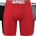 PSD Underwear Mens Boxer Briefs - Solid Basics, Standard Length Pack & Singles, Soft & Breathable Boxer Briefs for Men (Large, Red/Grey/Black 3-Pack 1)