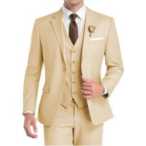 Wangyue Suit Men 3 Piece Wedding Suit Elegant Slim Fit Mens Suits Notched Lapel Blazer Single Breasted Vest and Pants (XX-Small, Champagne)