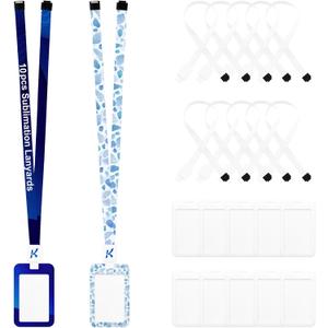 10 Pack Sublimation Blank Lanyards with Sliding Vertical ID Badge Holders Adjustable Retractable Neck Straps with Detachable Buckles & Plastic Card Case for DIY Heat Transfer Projects