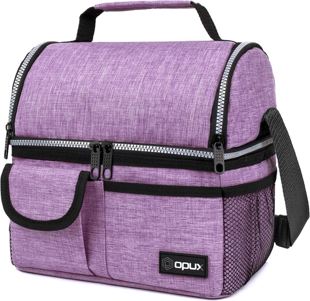 opux Lunch Bag Women Insulated, Adult Lunch Box Cooler, Lunch Box for Men, Dual Compartment Lunchbox for Work, Leakproof Double Decker Lunch Bag, Soft Lunch Pail Tote Girls Boys Kids School, Purple (Heather Purple)