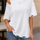 SOFIA'S CHOICE Women Distressed Short Sleeve T Shirts Loose Fit Casual Summer Ripped Tee Top White Small (White, S)