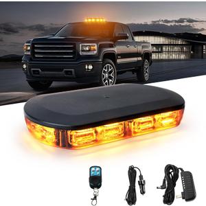 48 LED Magnetic Strobe Lights, Wireless Remote Control Rechargeable Rooftop Beacon Light Bar, Emergency Warning Flashing Light for Pickup Trucks, Cars and Snowplow (Amber)