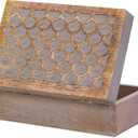 Mela Artisans Scallop Wooden Box (Large) - Light Burnt Over Grey Decorative Box w/Felt Pads Underneath & Wooden Carving - Unique Handmade Mangowood Keepsake Storage Box for Jewelry - 9 x 6 x 3.5