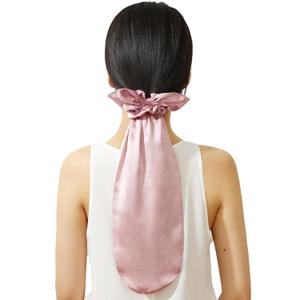LILYSILK 100% Silk Bonnet for Sleeping & Daily Usage, 2-in-1 Silk Hair Ties with Silk Scrunchies for Long and Curly Hair Elastic Adjustable for Women Ladies and Girls Rosy Pink