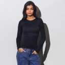 Free People Inspired Womens Waffle Knit Tops Long Sleeve Shirtsted Pullover Crew Neck Shirt Fall Winter Tops Black XL