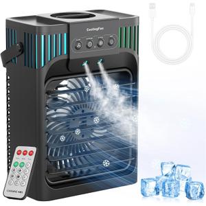 Serantzon Portable Air Conditioners, 4-in-1 Evaporative Air Cooler with Remote Control, Cooling Fan with 3 Modes, 3 Speeds & 7 LED Lights, 2-8H Timer, 1200ML Personal Mini AC Unit for Home, Bedroom