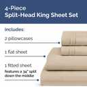 Flex Top Split Head King 4 Piece Sheet Set - Ultra-Soft, Breathable & Cooling Bed Sheets Set - Hotel Luxury Bedding for Women & Men with Deep Pockets - Wrinkle Free & Fade Resistant - Oeko-Tex - Wheat