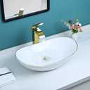 Davivy 23.2''X14.2'' Large Oval Vessel Sink with Pop Up Drain,Boat Shape Vessel Sink with Gold Trim,Bathroom Sinks Above Counter,Ceramic Vessel Sinks,Oval Sink Bowls for Bathroom (Large)