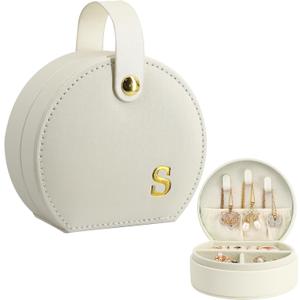 COLLECTIVE HOME - Travel Jewelry Case, Elegant Half-Moon Design with Gold Monogram, Detachable Handle, Personalized Accessory Organizer, Gift for Fashion-Forward Women and Teens 