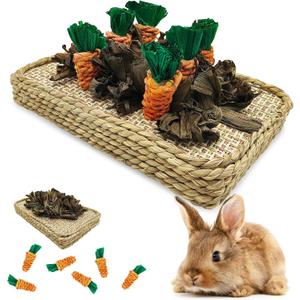 Hamiledyi Pet Fun Bunny Chew Toy Rattan Grass Scratcher Rabbit Enrichment Climbing Play Carrot Digging Toys for Bunnies Rabbits Guinea Pigs Parrots Ferret Hedgehog Squirrel and Other Rodents