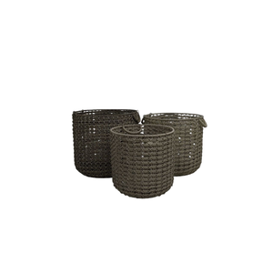Set of 3 L17.5x16.6 M15x15 S13.5-13.5In Stackable Hand Woven Wicker Storage and Laundry Basket with Handles - Gray and Brown