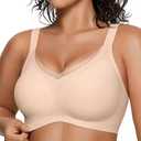OEAK Womens Wireless Bras V Mesh Comfortable Bralette Supportive Tshirt Bra No Underwire Seamless Push Up Everyday Bras, L, Nude