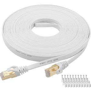 DEFACE Cat 8 Ethernet Cable 25 Ft Cat8 Internet Cable Flat Gigabit High Speed Shielded RJ45 LAN Cable for PS4, Xbox, Router, Modem, Gaming,White