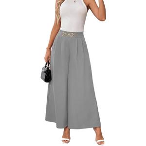 SHEWIN Womens Wide Leg Dress Pants Elastic High Waisted Business Work Trousers Casual Loose Palazzo Pant 2026 (Gray, L)