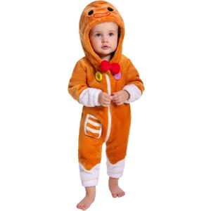 OLAOLA Baby Animal Costume Onesie, Unisex Toddler Romper, Plush Dress Up Infant Outfits Halloween Cosplay Jumpsuit (18-24 Months/Height 32"-35", Gingerbread)