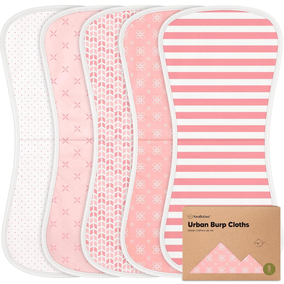 Organic Burp Cloths Baby Boy & Girl - 5-Pack Super Absorbent Cotton Burping Cloths for Babies, Soft & Plush Newborn Spit Up Rags, Infant Towels for Milk Spit Up, Unisex, Large 21" x 10" (Blush)