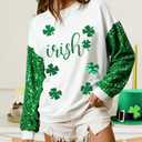 DUTUT St. Patrick's Day Sweatshirt Women Shamrock Shirt Lucky Clover Graphic Shirts Irish Casual Long Sleeve Tops (Medium)