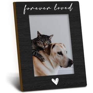 Pet Memorial Dog Cat Picture Frame 4x6, Loss of Dog Sympathy Gift Wooden Picture Frame, Memorial Gifts for Dogs Cats, Forever Loved Sympathy Decorative Photo Frames for Table Desk Decor