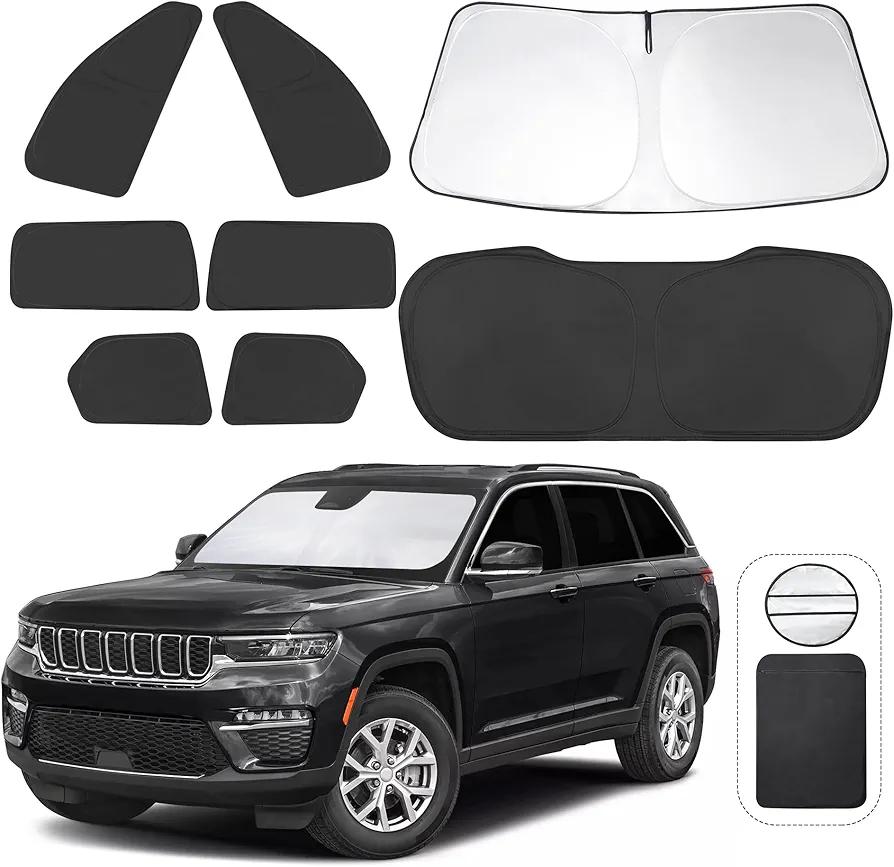 8PCS Window Shades for Jeep Grand Cherokee 2022-2025(Not for Grand Cherokee L&Jeep Cherokee) Accessories Car Side Full Windows Rear Windshield Sun Shade Camping Sun UV Rays Privacy Protection