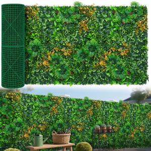 Grass Wall Panels Roll, 40"x120"(33.33 SQFT) Artificial Grass Backdrop Wall with Tropical Leaves, UV-Anti Faux Greenery Plant Boxwood Panels for Outdoor Green Wall Decor