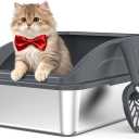 Stainless Steel Litter Box | Metal Kitty Litter Box with Lid High Sided for Small Cats or Injured Cats, Bunny Litter Boxes, Low Entry, Odor-Free, Non-Stick,Includes Scoop (Dark Gray, Small)