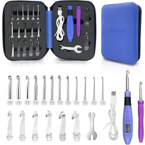 HCBZVV 18 Sizes Counting Crochet Hook Set, 2mm-14mm Interchangeable Needles, Light Up Crochet Hooks with Stitch and Row Counter, Rechargeable Crochet Kit Gift for Beginner and Experienced Crocheters