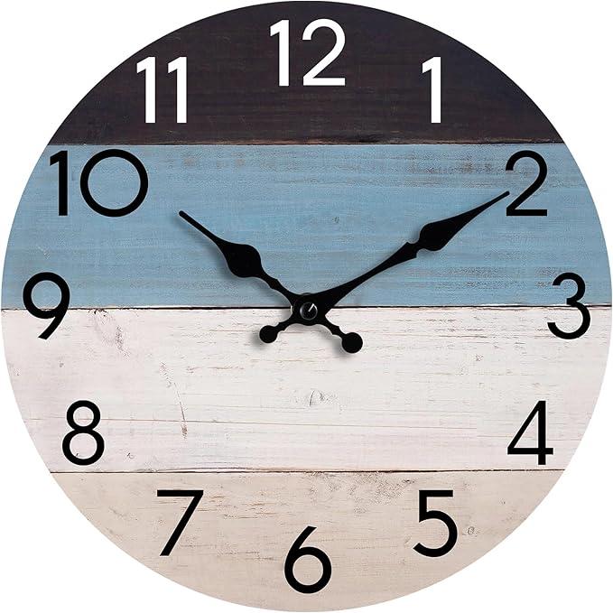 KECYET Wall Clock Silent Non-Ticking Beach Style Clocks Battery Operated Country Retro Rustic and Decorative for Living Room, Kitchen, Pool, Home,Bathroom, Bedroom (10")