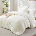 CozyLux Queen Comforter Set Ivory Seersucker 7 Pieces Bed in a Bag Queen Comforter Set with Sheets, Luxury Soft Bedding Sets with Down Alternative Comforter, Sheets, Pillowcases & Shams for All Season